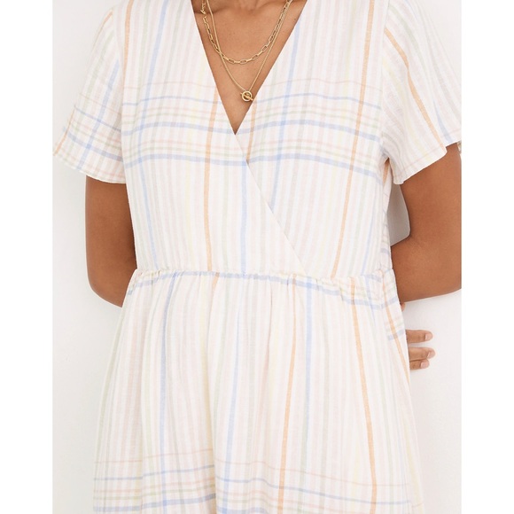 NWT Madewell Linen-Blend Clara Midi Dress in Plaid Pastel - Picture 2 of 12